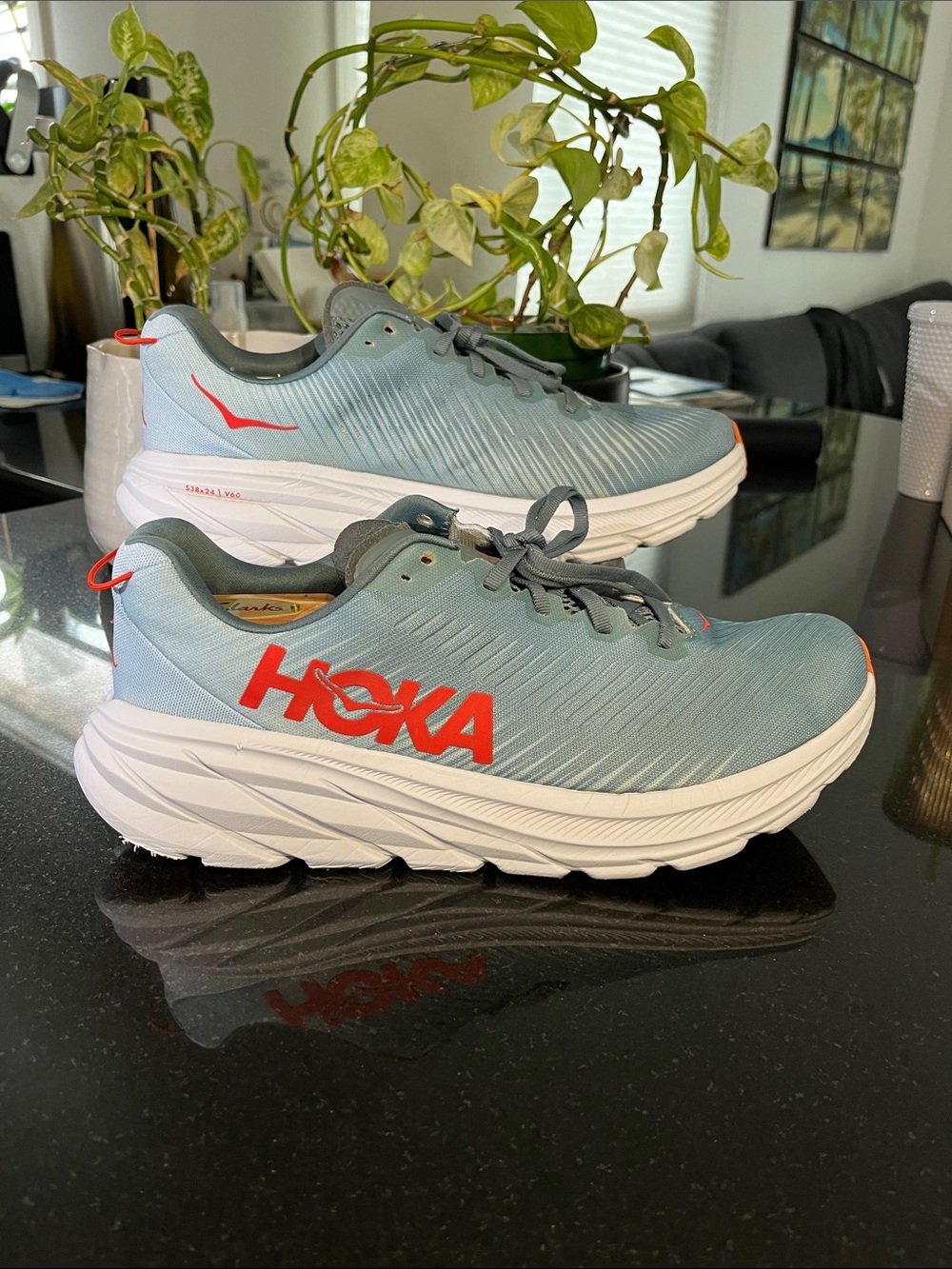 Hoka ONE RINCON 3 Light Blue Running Sneakers with Red Logo size US 11D